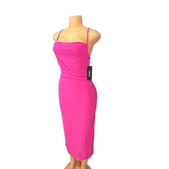Bebe‎ Women S Pink Spaghetti Strap Cowl Neck Midi Sheath Dress NWT - Picture 2 of 5
